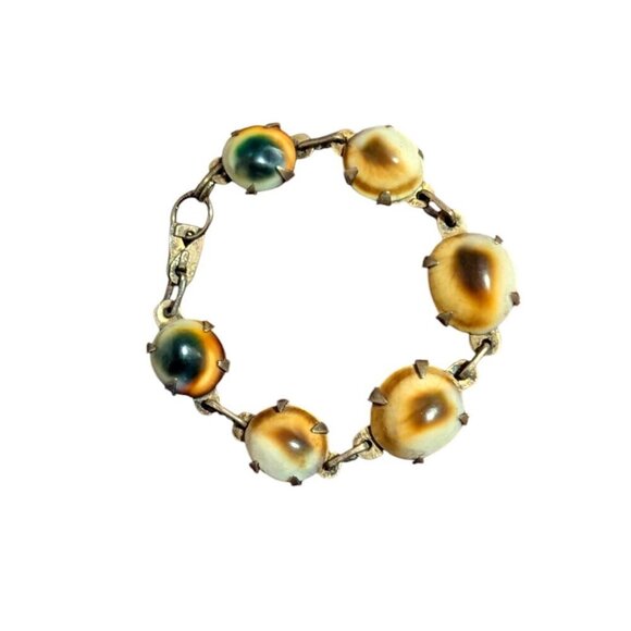 Vintage Operculum Bracelet Shell Silver Victorian Cats Eye Shivas Eye Evil Eye - Picture 1 of 6